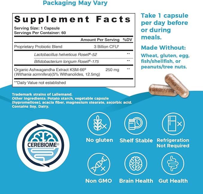 Nutricelebrity Optimal Stress Relief Supplement, Mood Support, Sleep Aid, Ashwagandha Organic, KSM-66, Brain Focus, Probiotics for Women, Gut Health, Vegan Non GMO 60 Days Supply