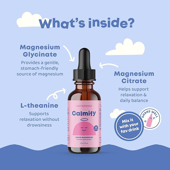 JoySpring Calmify Magnesium Glycinate for Kids | Liquid Magnesium with L-Theanine Supplement | Chamomile Extract & Passion Flower Extract | Sugar-Free Calm Drops | 1 fl oz (30 Servings) (Pack of 2)