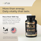 Organic Maca Root Capsules for Women & Men - Black, Red, Yellow Peruvian Maca Root Extract & Black Pepper - 120 Vegan Pills - Supports Energy, Performance & Mood | Made in USA
