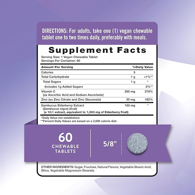 Nature's Truth Elderberry Immune Complex | 60 Chewable Tablets | Plus Vitamin C & Zinc | Mixed Berry | Vegan, Non-GMO, & Gluten Free Supplement