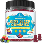 Kids Sleep Gummies with Magnesium Glycinate – Melatonin Free Bedtime Support for Kids – Calm & Relaxation with L-Theanine, GABA, Chamomile & Lemon Balm – Sugar Free Mixed Berry Flavor, 60 Gummies
