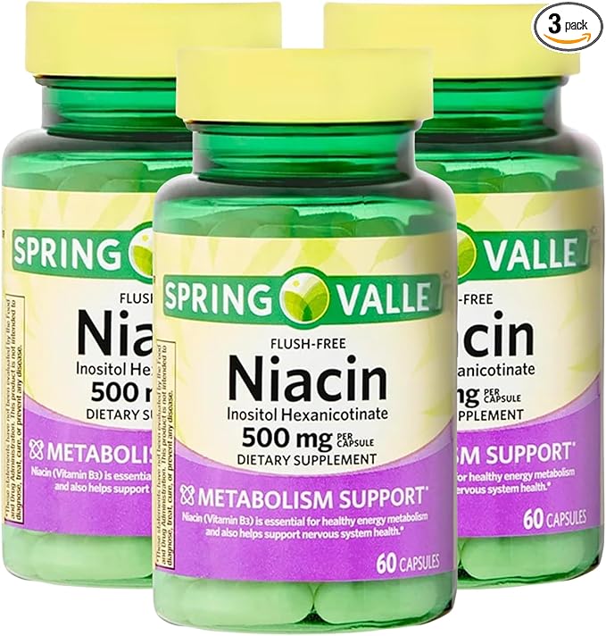 Niacin Flush Free 500mg – 60 Capsules, Vitamin B3 Niacinamide Supplement, Nicotinamide 500 mg, B3 Vitamins for Men and Women, Gluten Free (Pack of 3)