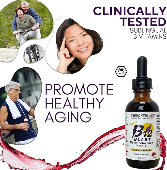 Bricker Labs B12 Blast Methylcobalamin 5000mcg, Great Tasting Sublingual Liquid Energy Vitamins -Vegan B12 Vitamins, Sustained Energy and Cellular Health Supplement - 59-Day Servings