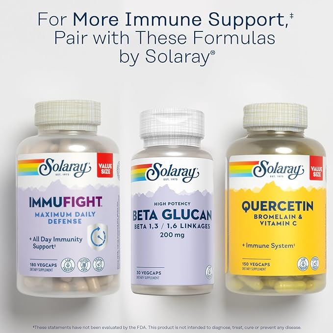 SOLARAY Beta Glucan Supplements - Immune Support - Heart and Digestive Support with Beta Glucan Fiber from Baker's Yeast - High Potency, 60-Day Guarantee - 30 Servings, 30 VegCaps