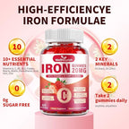 Iron Gummies for Women & Kids, Sugar Free with Vitamin C, 20mg Gentle Iron for Whole Family, Non-Constipating, Blood Builder B12 & Folate, Energy Support, Strawberry 60 Count