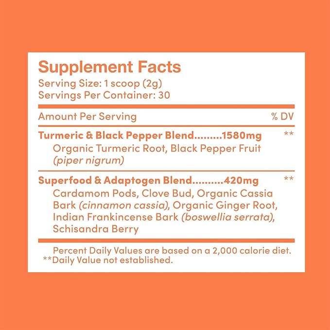 Further Food Superfood Turmeric Root Powder - Maximum Absorption, Natural Immune Booster, Golden Milk Blend, Sugar Free, Keto, Vegan, Non-GMO, 2.12 Oz