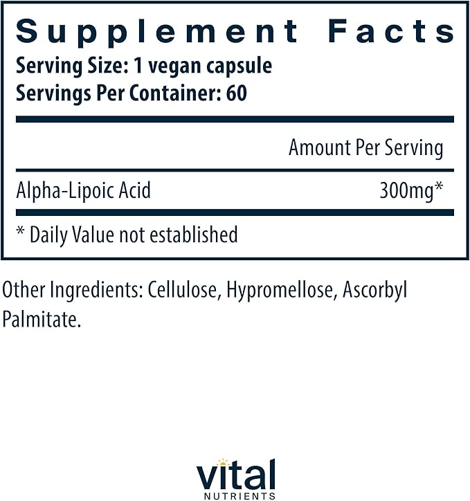 Vital Nutrients Lipoic Acid - 300mg Alpha-Lipoic Acid Antioxidant - ALA Supplement for Healthy Metabolism and Energy - Gluten, Dairy, Soy Free - Non-GMO - 60 Capsules