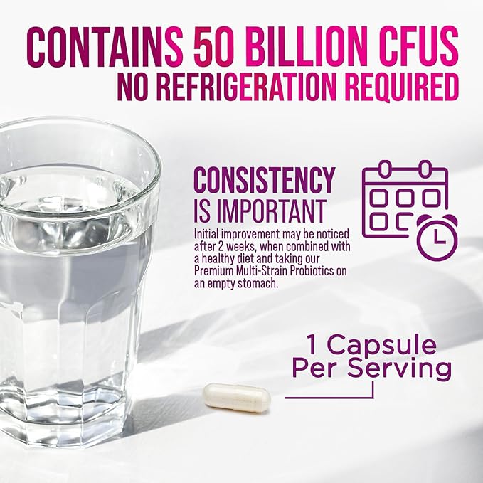 Probiotics for Digestive Gut Health - 50 Billion CFU Per Capsule, 10 Premium Strains & Prebiotics - Best Probiotics for Women & Men, Occasional Constipation, Gas, Immune Health Support - 120 Capsules
