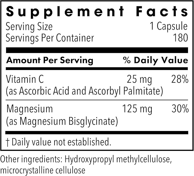 Metabolic Maintenance Magnesium Glycinate - Pure Magnesium Glycinate Powder Capsules with Vitamin C, Chelated Mag for Sleep Health and Calm, 125 mg Mag Bisglycinate - 180 Capsules