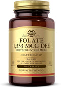 Solgar Folate 1,333 mcg DFE (Metafolin 800 mcg) - 100 Tablets - Prenatal Vitamin - Non-GMO, Gluten Free, Dairy Free, Kosher - 100 Servings