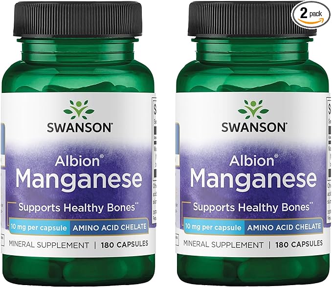 Swanson Albion Chelated Manganese 10 Milligrams 180 Capsules (2 Pack)
