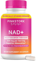 Pink Stork NAD+ Supplement for Women | 500mg Nicotinamide Riboside NR | Clinically-Studied Pure NMN Powder | Brain + Cognitive Support |Energy, Skin Essentials Over 30 | 1 Month Supply