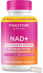 Pink Stork NAD+ Supplement for Women | 500mg Nicotinamide Riboside NR | Clinically-Studied Pure NMN Powder | Brain + Cognitive Support |Energy, Skin Essentials Over 30 | 1 Month Supply