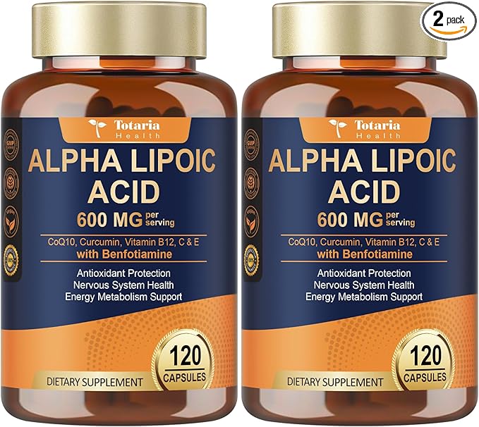 Totaria (2 Packs) Alpha Lipoic Acid 600mg with Benfotiamine 300mg - ALA Supplement Antioxidant for Nerve, Energy & Metabolism Support, Neuropathy Supplement, Anti-Aging, Non-GMO, Gluten Free, Vegan