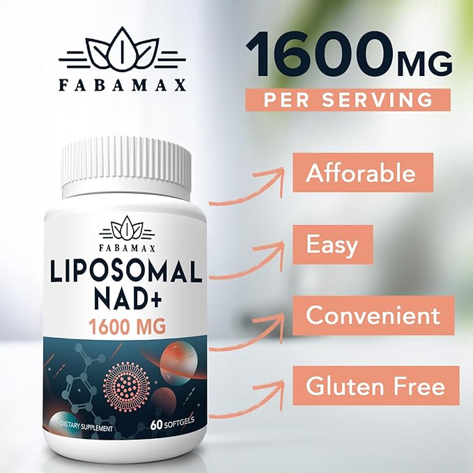 1600 mg Liposomal NAD Supplement, 98% Pure NAD+ Supplement, Superior Absorption, Alternative to Nicotinamide Riboside or NADH to Boost NAD+ for Aging Defense, Energy, Longevity, 60 Softgels