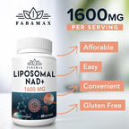 1600 mg Liposomal NAD Supplement, 98% Pure NAD+ Supplement, Superior Absorption, Alternative to Nicotinamide Riboside or NADH to Boost NAD+ for Aging Defense, Energy, Longevity, 60 Softgels