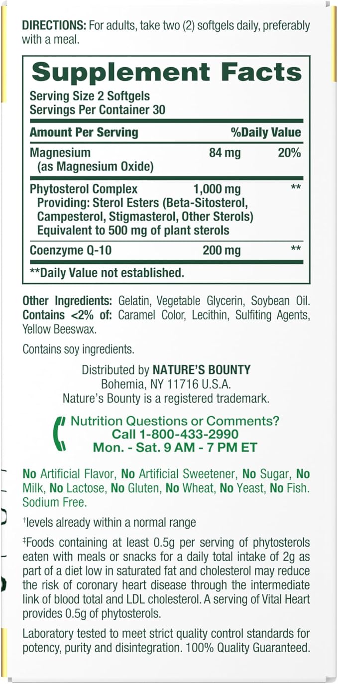 Nature’s Bounty Advanced Vital Heart with CoQ10 + Magnesium, Antioxidant, Supports Healthy Blood Pressure, Cholesterol, Circulation, Triple Action Formula, CoQ10, Magnesium Supplement, 60 Softgels