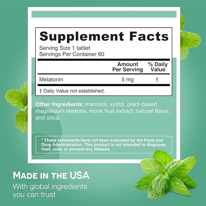 EZ Melts Melatonin - Sleep Support Supplement - No Artificial Flavors - Non-GMO & Sugar-Free - Cool Mint - 120 Dissolvable Tablets (120 Servings)