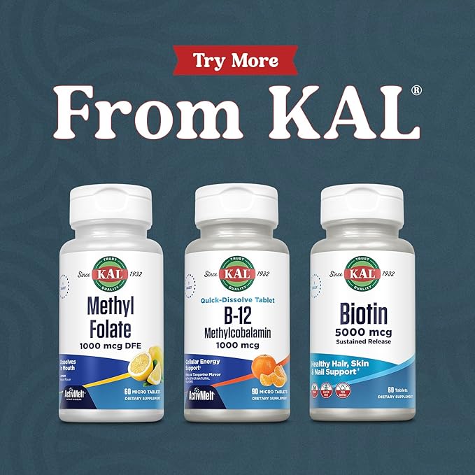 KAL Vitamin B12 Methylcobalamin 1000mcg, Healthy Energy, Metabolism, Nerve & Red Blood Cell Support,* Fast Dissolve ActivMelt, Optimal Absorption, Natural Tangerine Flavor, 90 Servings, 90 Micro Tabs