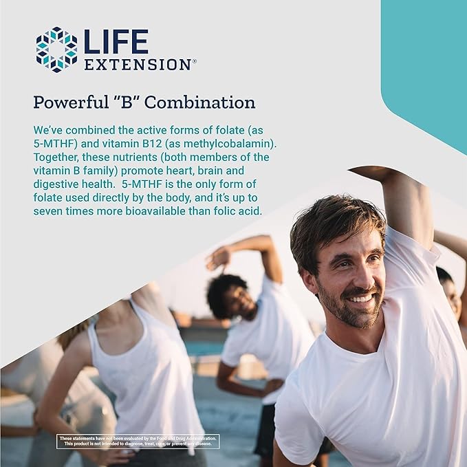 Life Extension BioActive Folate & Vitamin B12, 150 Vegetarian Capsules (Pack of 2), Non GMO, Gluten Free