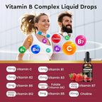 CFILIHTC Vitamin B Complex Liquid Drops, B Vitamins Complex Supplement with B1, B2, B3, B5 B6, B7, B9 & Methyl B12 Drops for Adults & Kids, Vegan, Strawberry Flavor