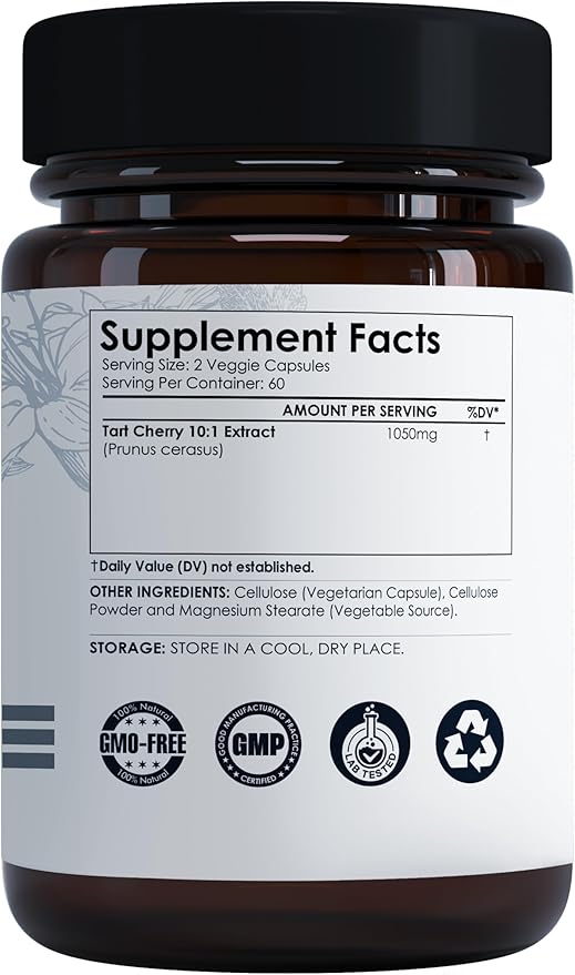 Tart Cherry Capsules 1050mg 120 Count Tart Cherry Extract 10:1 Antioxidant Supplement Plant Based Fruit Extract Capsules Vegan Non GMO