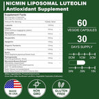 1000MG Liposomal Luteolin, Maximum Absorption, Potent Luteolin Supplement 60 Capsules
