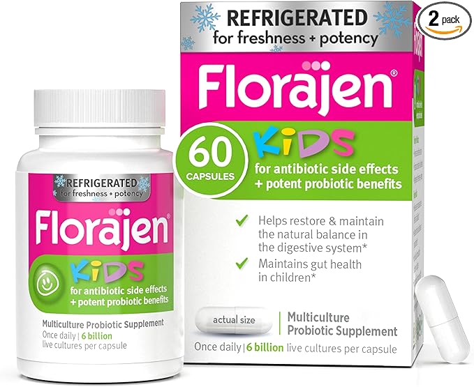 Florajen Kids Probiotic - Daily Gut & Immune Support for Children 6 Months & Up - Constipation, Bloating, & Digestive Relief - Refrigerated for Freshness & Potency - 60 Capsules