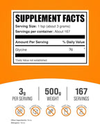 BulkSupplements.com Glycine Powder - Glycine Supplements, Amino Acid Supplement - Unflavored & Gluten Free, 3g per Serving, 500g (1.1 lbs) (Pack of 1)