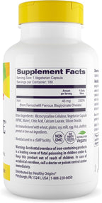 Healthy Origins Iron Ease 45 mg, 180 Veggie Capsules - Albion Ferrochel Ferrous Bisglycinate Chelate - Gentle, Non-Binding & Bioavailable, Supports Blood Cell Health & Energy Levels - 6 Month Supply