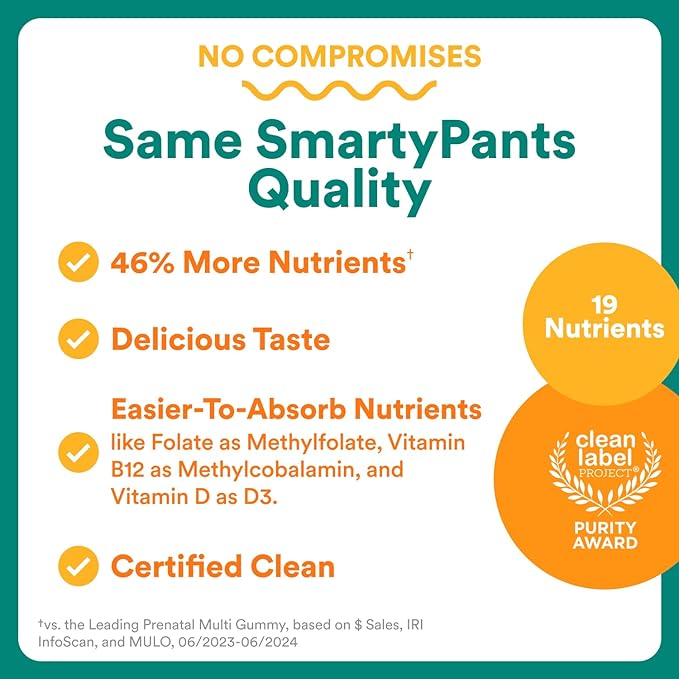 SmartyPants Prenatal Multivitamin Gummies, Omega 3 (DHA/EPA), Methylfolate, Biotin, Vitamin D3, C, Vitamin B12, B6, A, K & Zinc, Gluten Free, 120 Count (40 Day Supply) (Pack of 2)