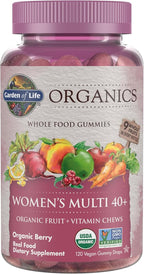 Garden of Life Organics Women 40+ Gummy Vitamins - Berry - Certified Organic, Non-GMO, Vegan, Kosher Complete Multi - Methyl B12, C & D3 - Gluten, Soy & Dairy Free, 120 Real Fruit Gummies