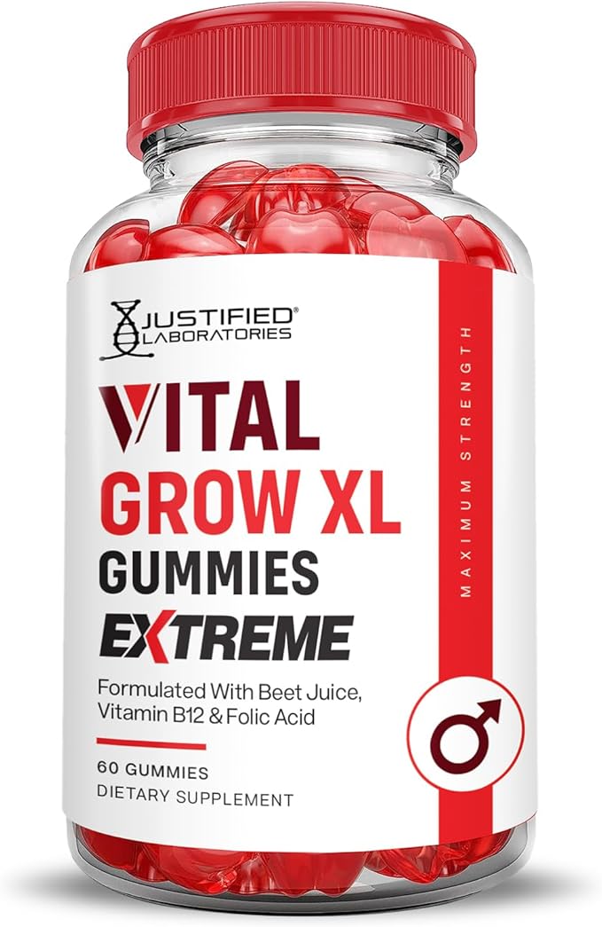 Justified Laboratories (5 Pack) Vital Grow XL Extreme 2000MG Performance Gummies Advanced Formula Formulated with ACV Pomegranate Beet Juice Powder B12 Vegan Non GMO 300 Gummys