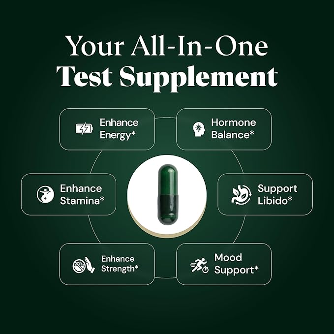 TESTPLUS+ 1,450mg 8-in-1 Testosterone Support for Men - High Strength Tongkat Ali, Fadogia Agrestis, Turkestanica & Tribulus - Natural Performance, Energy & Muscle Growth Formula (60 Capsules)
