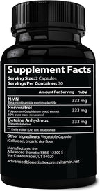 Advanced Bionetix NMN Resveratrol Betaine (TMG) Capsules – NAD⁺ Support Booster for Cellular Energy, Longevity, Metabolic Health Anti Aging Vitality, Advanced Formula Made in USA