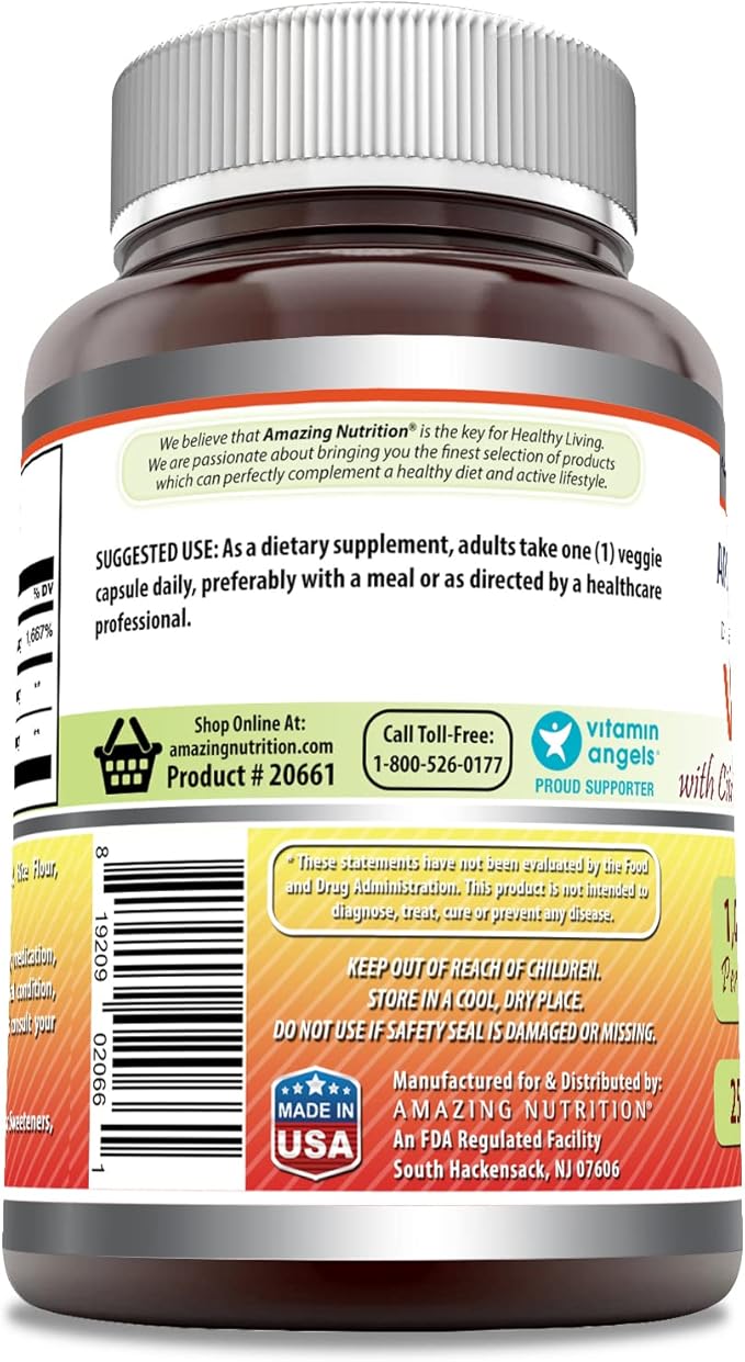 Amazing Formulas Vitamin C with Rose Hips & Citrus Bioflavonoids | 1000 Mg per Serving Supplement | 250 Veggie Capsules | Non-GMO | Gluten-Free | Made in USA