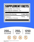 BulkSupplements.com Potassium Chloride Powder - Salt Substitute, Potassium Salt - Gluten Free, 200mg per Serving, 250g (8.8 oz) (Pack of 1)
