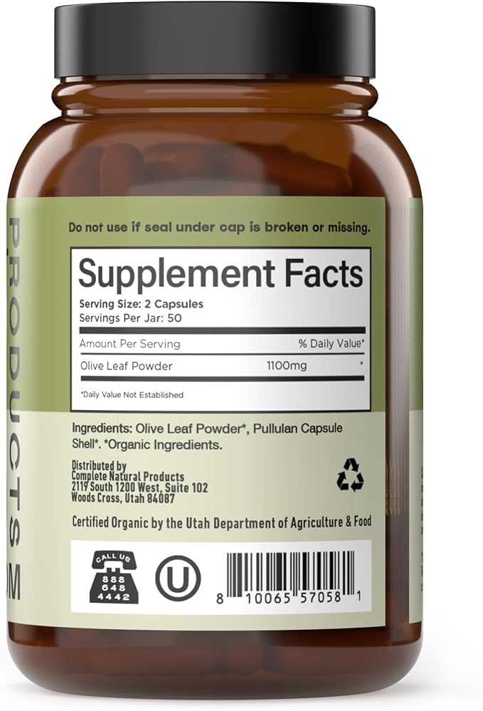 Organic Olive Leaf Extract Capsules 550mg - Pure Olive Leaf Extract Organic Formula, Immune & Digestive Support Supplement, 1100mg Serving, Vegan Non GMO, No Fillers, 100 Olive Leaf Capsules Made USA