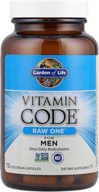 Garden of Life Vitamin Code Raw One for Men, Once Daily Multivitamin, 75 Capsules, One a Day Mens Vitamins Plus Fruit, Veggies & Probiotics for Mens Health, Vegetarian Multivitamins