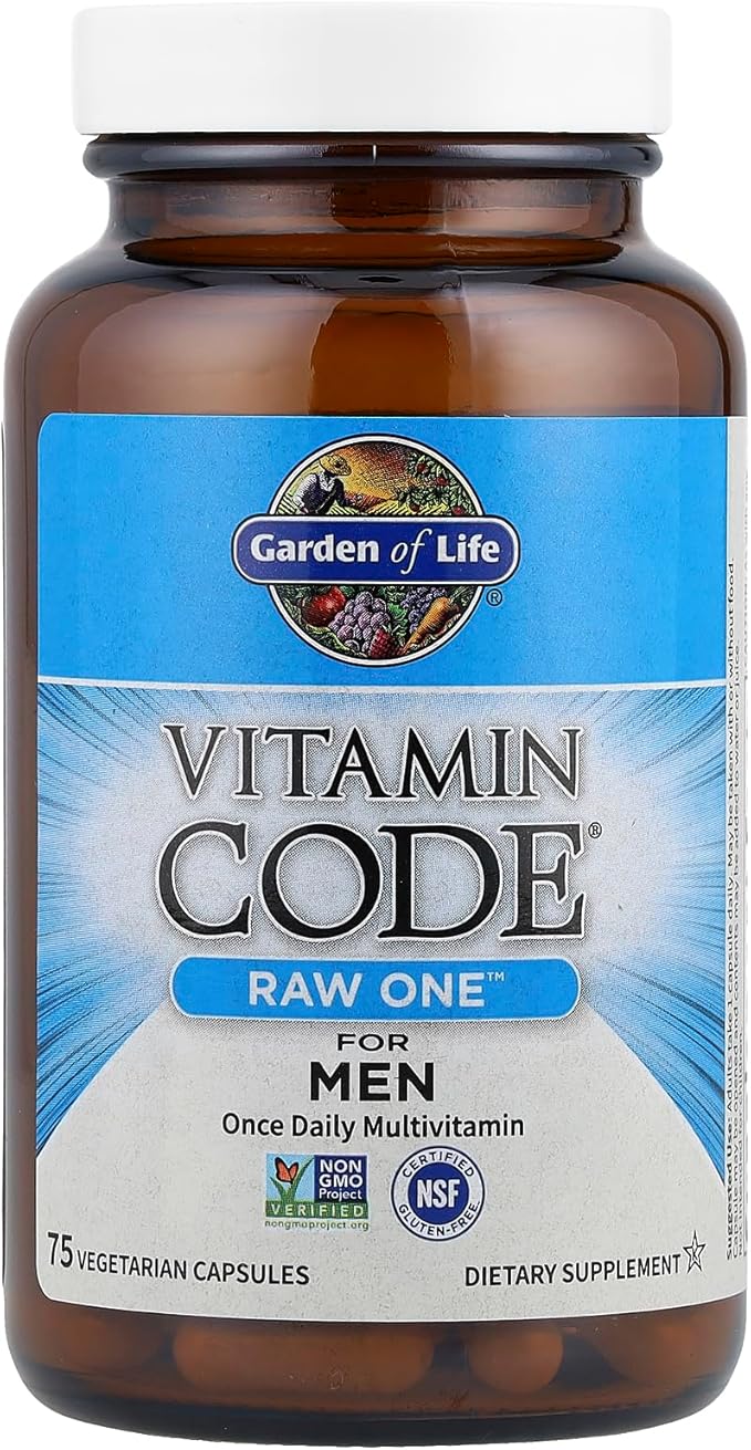 Garden of Life Vitamin Code Raw One for Men, Once Daily Multivitamin, 75 Capsules, One a Day Mens Vitamins Plus Fruit, Veggies & Probiotics for Mens Health, Vegetarian Multivitamins