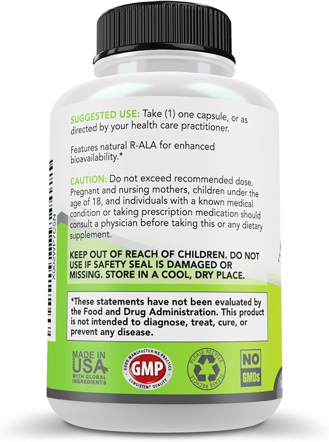 Simply Natures Pure Alpha Lipoic Acid 600mg 120 Veggie Capsules, Non-GMO Thioctic Acid 4 Month Supply