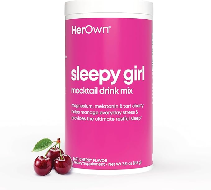 Her Own Sleepy Girl Magnesium Drink Mix, Sleep Support Powder, with Magnesium, Melatonin and Tart Cherry, Rest Supplement, Mocktail Drink Mix, Vegan, Gluten Free, Tart Cherry Flavor, 60 Servings