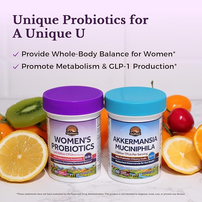 Vitalitown Probiotics for Women, 140 Billion CFU 20 Strains, Akkermansia Probiotic with Iron, Vitamin C B6 & B12, Digestive Enzymes, Cranberry, D-Mannose, Vaginal Probiotics & Prebiotics, 60 Capsules