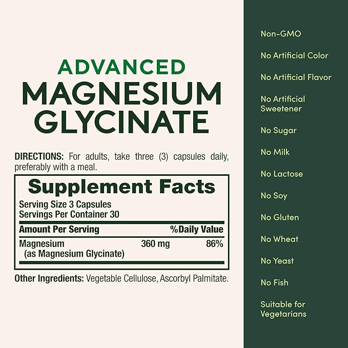 Nature's Bounty Calm Magnesium Glycinate Supplement - High Absorption Magnesium for Relaxed Mood, Heart & Bone Health, 90 Capsules (Pack of 3)