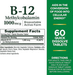 Nature's Bounty Vitamin B-12 Quick Dissolve Tablets,1000mcg,Aids in The Conversion of Food into Cellular Energy,Cherry Flavor,60ct,(Pack of 2)