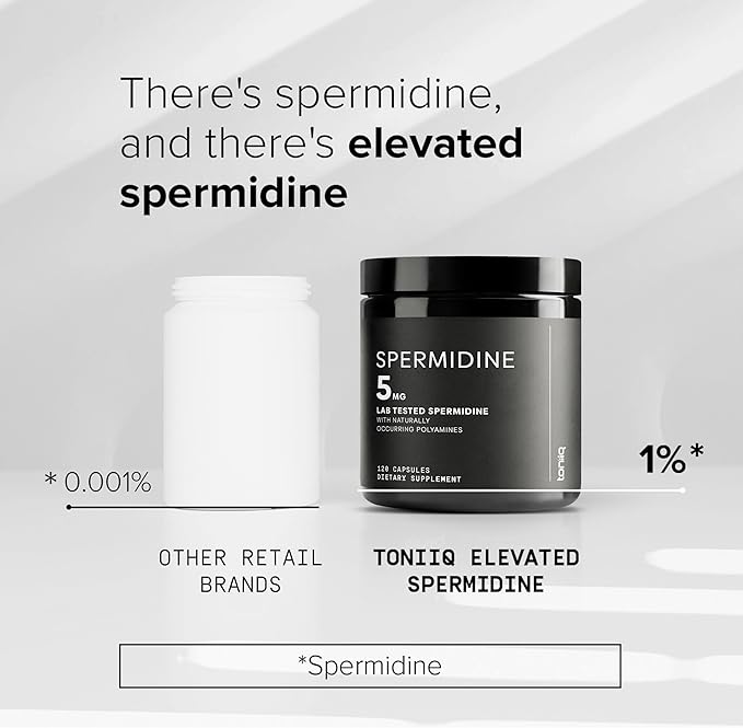 Toniiq Ultra Concentrated 500mg Spermidine Supplements for Men and Women - Non-Synthetic Spermidine Standardized to No Less Than 1% - 5mg per Serving Rice Germ Extract