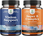 Bundle of Complete Eye Health Supplement for Adults for Vision Dry Eyes Pressure and Blue Light Protection and Vitamin B Complex Adult Multivitamin for Immune Support Mood Boost and Memory Supplement