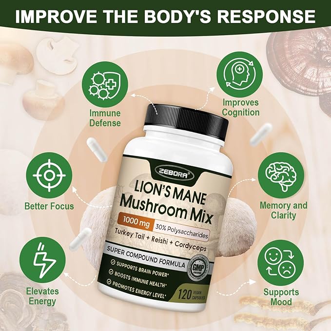 Lions Mane Supplement Capsules - Mushroom Supplement With Lions Mane, Cordyceps, Reishi, Turkey Tail, Shiitake - Lion's Mane Mushroom For Memory, Focus & Immune Support - 117 Vegan Mushrooms Capsules