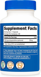 Nutricost PQQ (Pyrroloquinoline Quinone) 20mg, 60 Capsules - Vegetarian Capsules, Non-GMO, Gluten Free