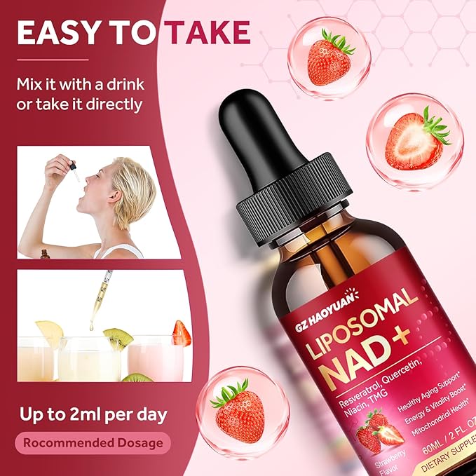Liposomal NAD Supplement - 1200mg NAD+ Liquid Drops for Women & Men with Nicotinamide, Resveratrol, Quercetin, TMG, Black Pepper Extract - Brain & Cellular Mitochondrial Health, Anti-Aging, Longevity